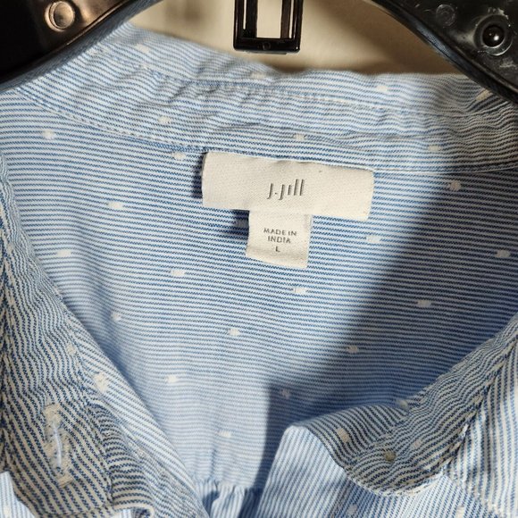 J Jill Top Womens L Blue Long Sleeve Button Up Cotton Polka Dot Embroidered - Picture 6 of 11